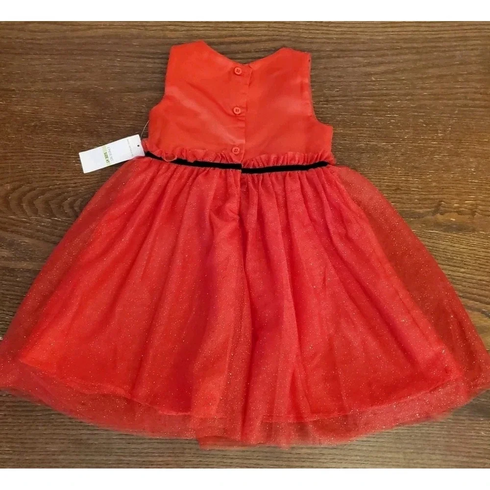 Blueberi Boulevard Girls 4T Red Dress Satin, Sheer & Glittery w/Plaid Pony‎ Tote